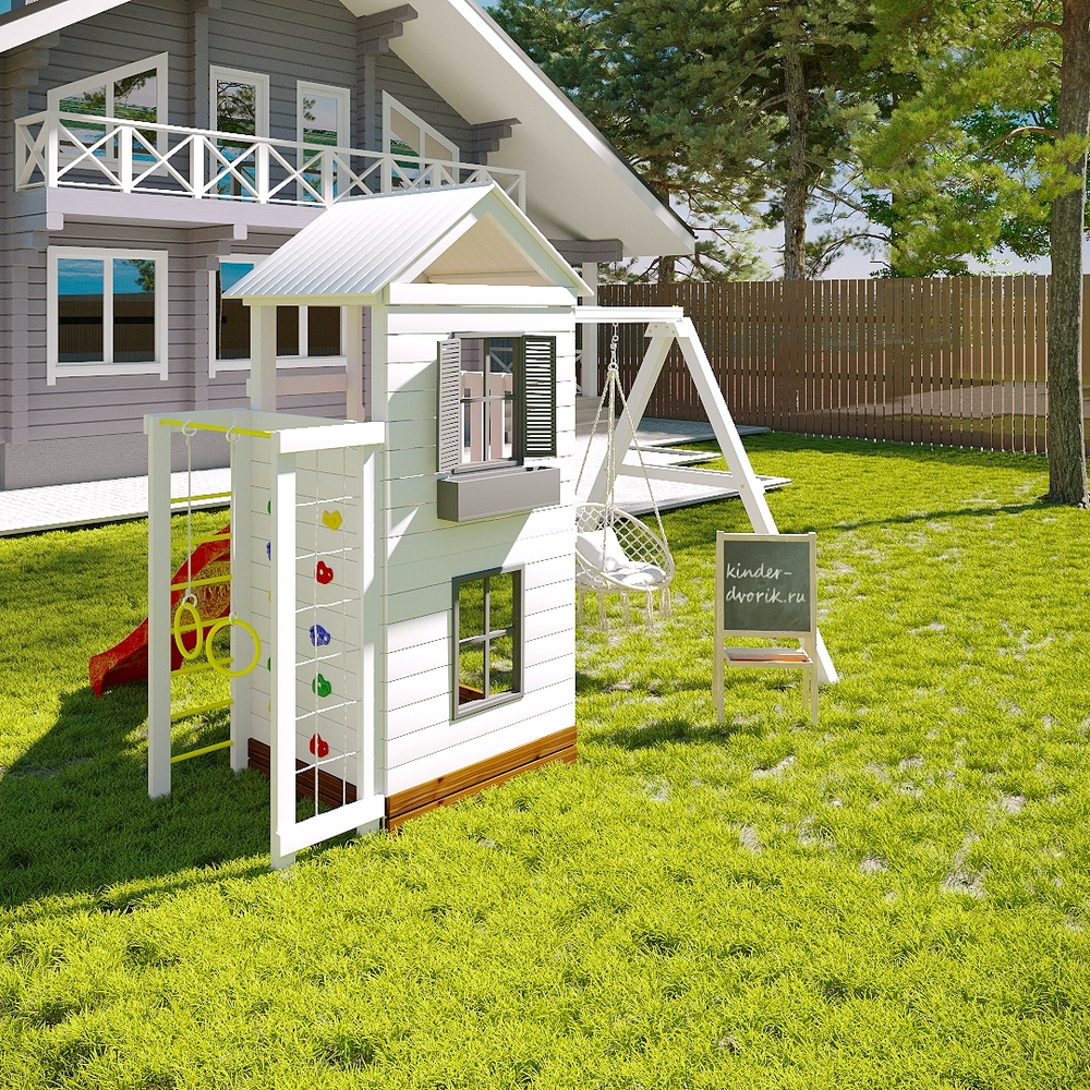 игровой домик с качелями и спортивными элементами