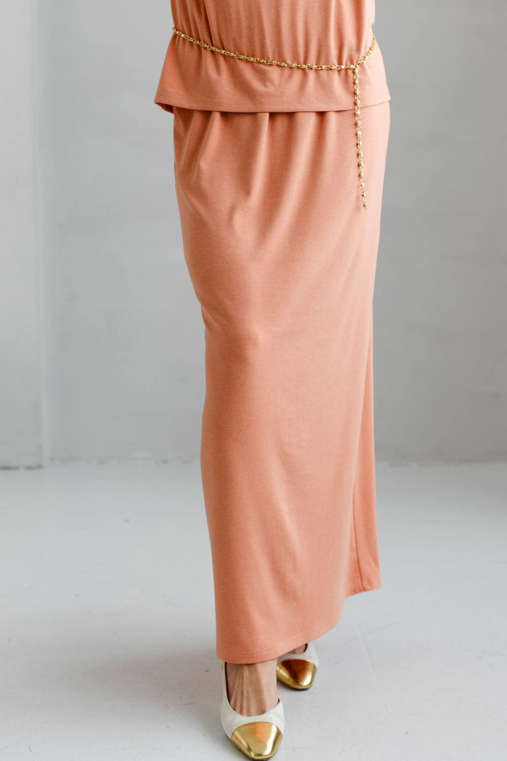 Юбка из трикотажа на резинке коралловая