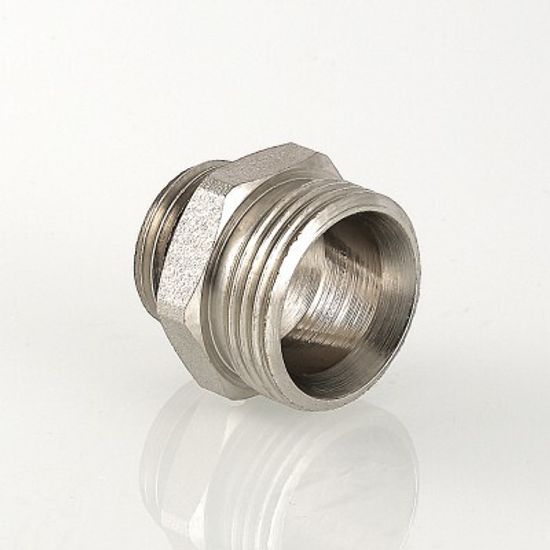 Ниппель Valtec 1/2х3/4" «евроконус» НР с наружной резьбой латунный никелированный VTr.580.NE.040E