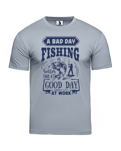 Футболка A bad day fishing прямая серая с синим рисунком