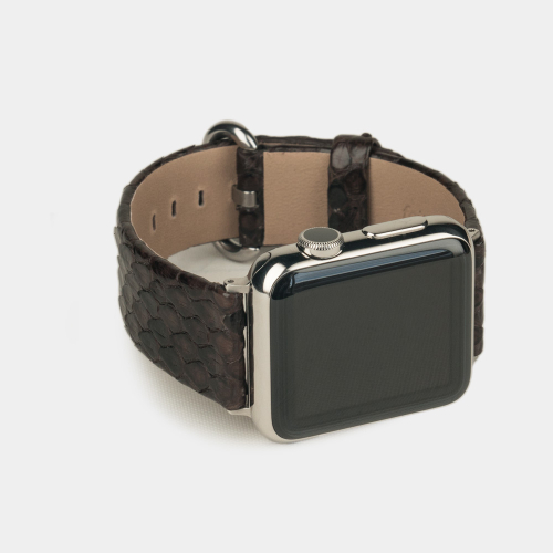 Ремешок для Apple Watch 44/45/46 mm из кожи питона, темно-коричневого цвета
