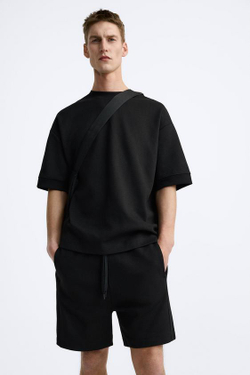 ZARA ШОРТЫ-ДЖОГГЕРЫ ИЗ ПЛОТНОЙ ТКАНИ, ЧЕРНЫЙ