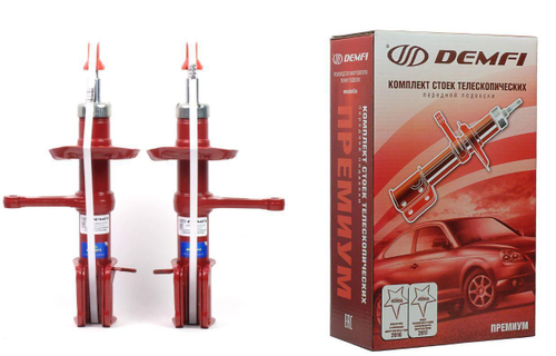 Стойка передняя ВАЗ 2190 Гранта правая, левая газомасляная премиум занижение на 70 мм Демфи