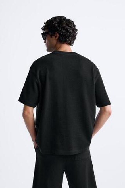 ZARA ФУТБОЛКА ИЗ ТКАНИ SOFT TOUCH В РУБЧИК, ЧЕРНЫЙ