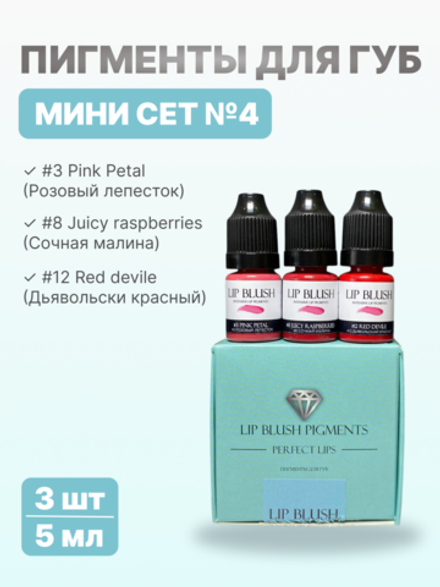 Мини-сет для перманентного макияжа губ LIP BLUSH #4, 3 шт. по 5 мл