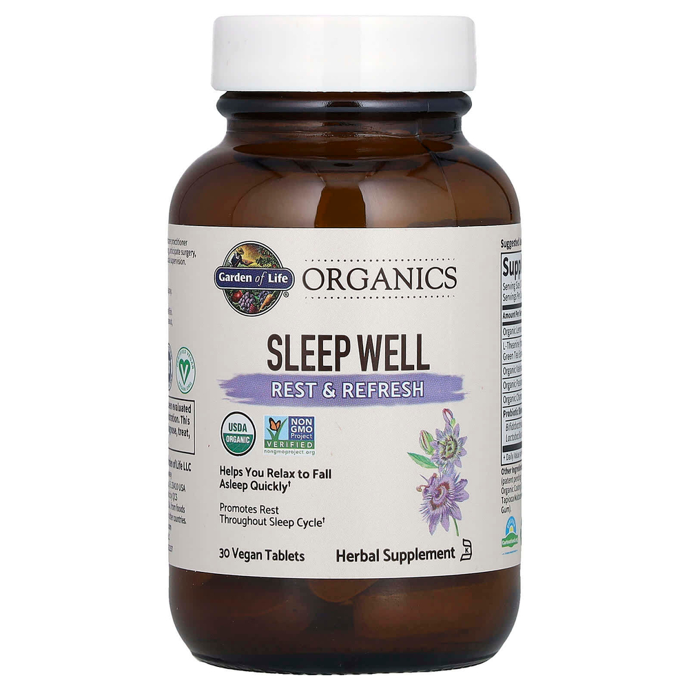 Garden of Life, Organics, Sleep Well, Rest & Refresh, 30 веганских таблеток