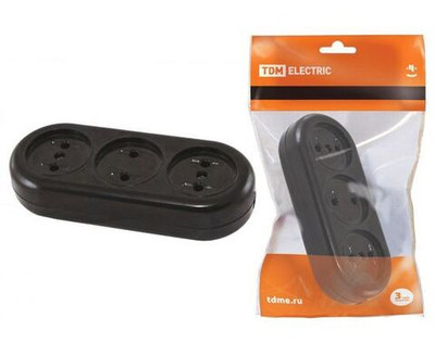 Колодка для удлинителя электрическая TDM Electric / ТДМ Электрик SQ1806-0103 Ретро карболит без заземления, 2 гнезда, 2P, черная, 250В, 16А, IP20 / блок розеток