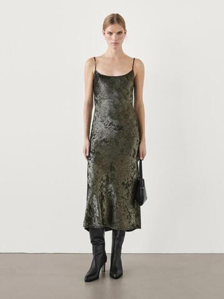 Massimo Dutti Платье на бретелях с атласной деталью, золотистый