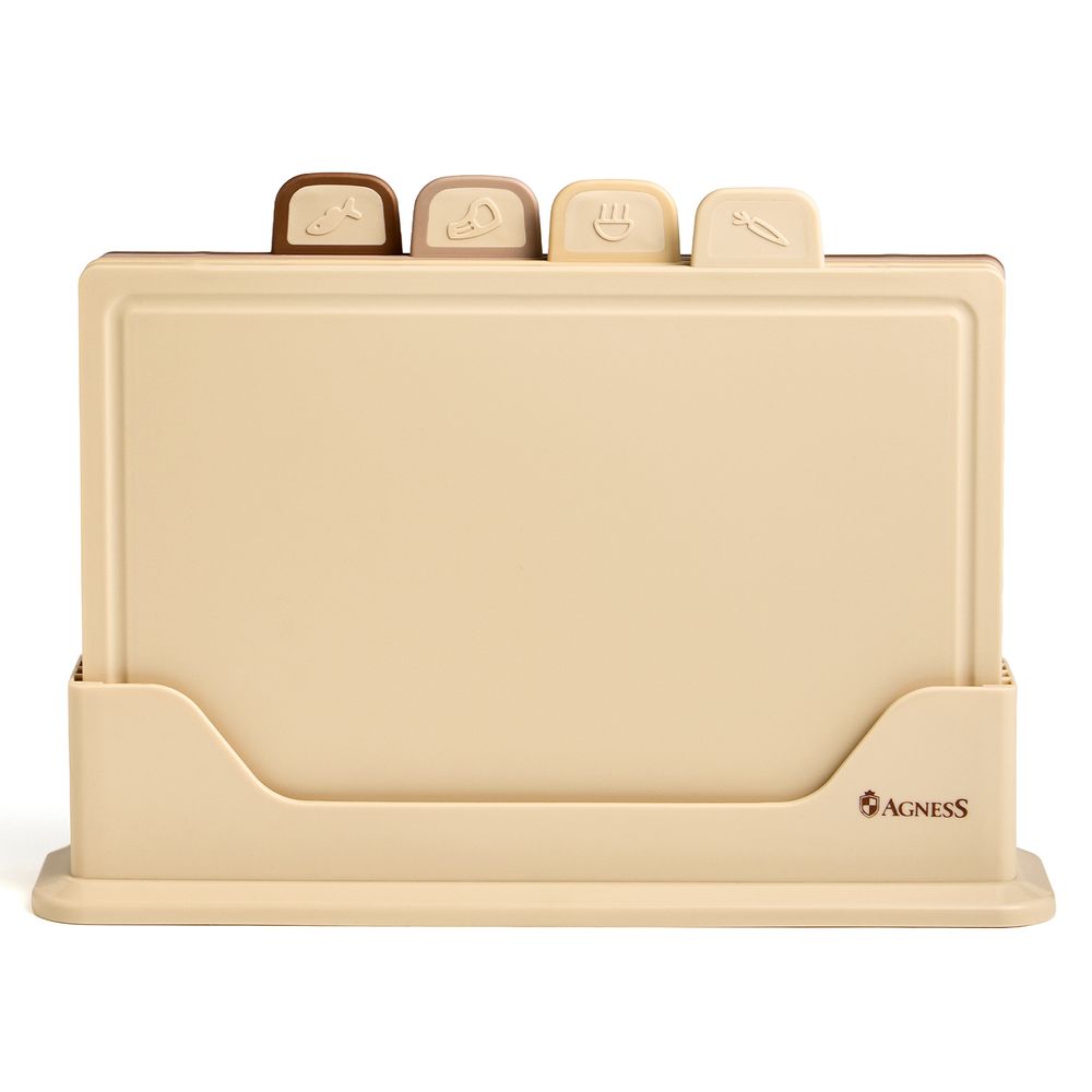 НАБОР AGNESS ИЗ 4 ДОСОК НА ПОДСТАВКЕ, ЦВЕТ: БЕЖЕВЫЙ