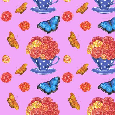 Розы, тропические бабочки