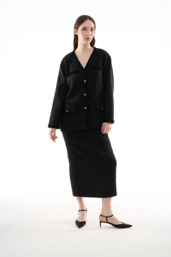 Черный жакет-тулуп с эффектом мерцания