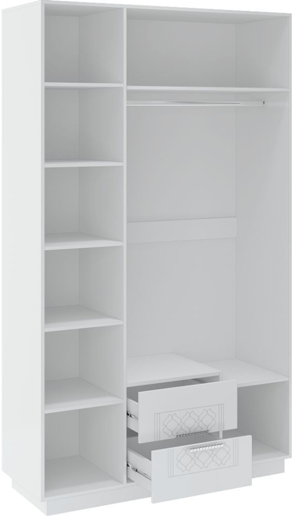 Шкаф для одежды распашной с зеркалом и полками Белый Поры Дерева/Белый Глянец, 130х51х222 см Тиффани RINNER мебельная фабрика