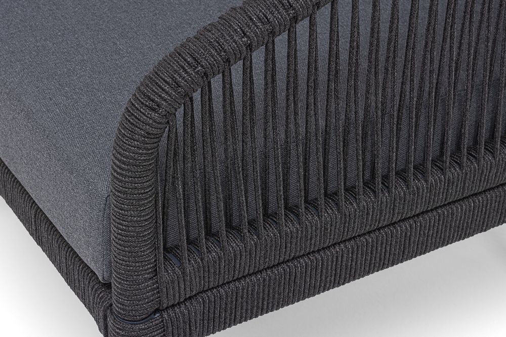 "Канны" лаунж-зона 4-местная (разборная) из роупа со столиком "Диего" цвета "серый гранит", роуп темно-серый круглый, ткань темно-серая