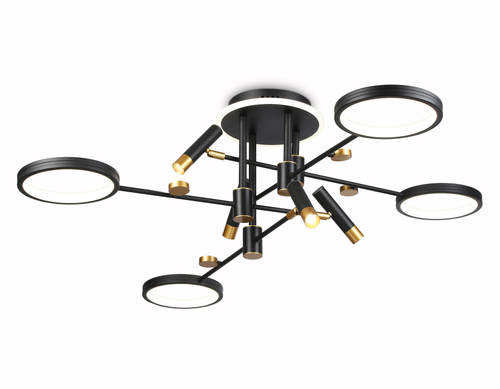 Потолочный светодиодный светильник с пультом управления FL51649/4+4 BK/GD черный/золото 98W 3000K-6400K D910*340 (ПДУ ИК)