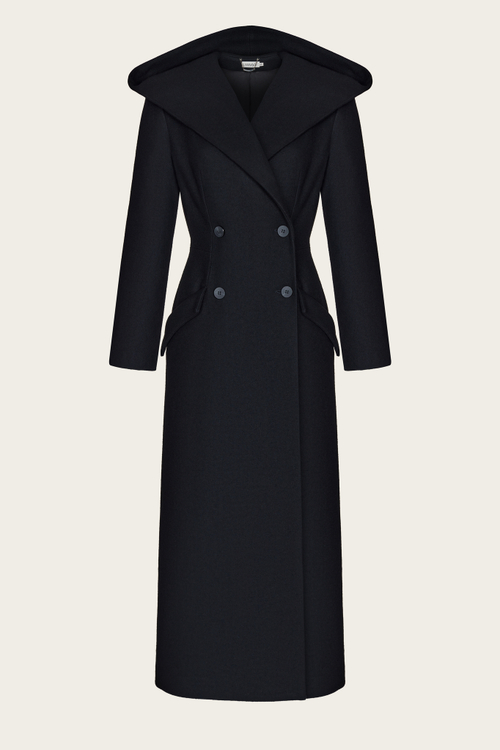 Черное шерстяное пальто "Элен" с капюшоном