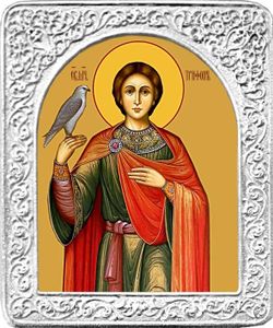 Святой Трифон. Маленькая икона в серебряной раме