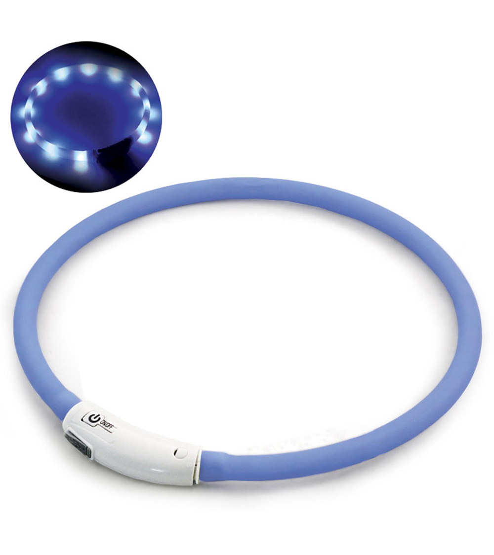 Ошейник светодиодный "Шнурок" M (заряжается от USB), синий, 10*600мм, серия Night City, Triol
