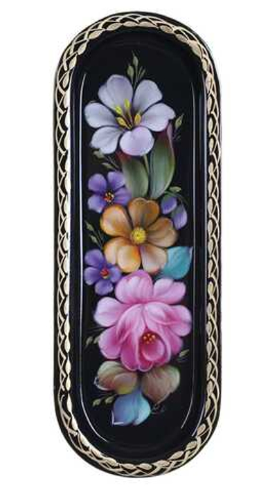 Жостовский поднос декоративный, размер 21х8 см (A4), металлический