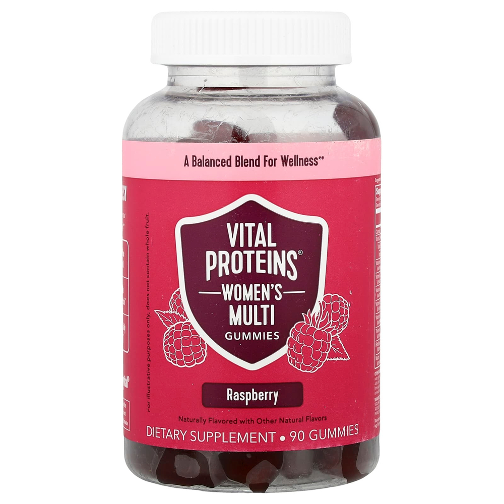 Vital Proteins, Мультивитамины для женщин, малина, 90 жевательных таблеток