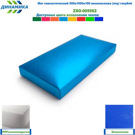 Мат гимнастический 500х1000х100 винилискожа (ппу) голубой