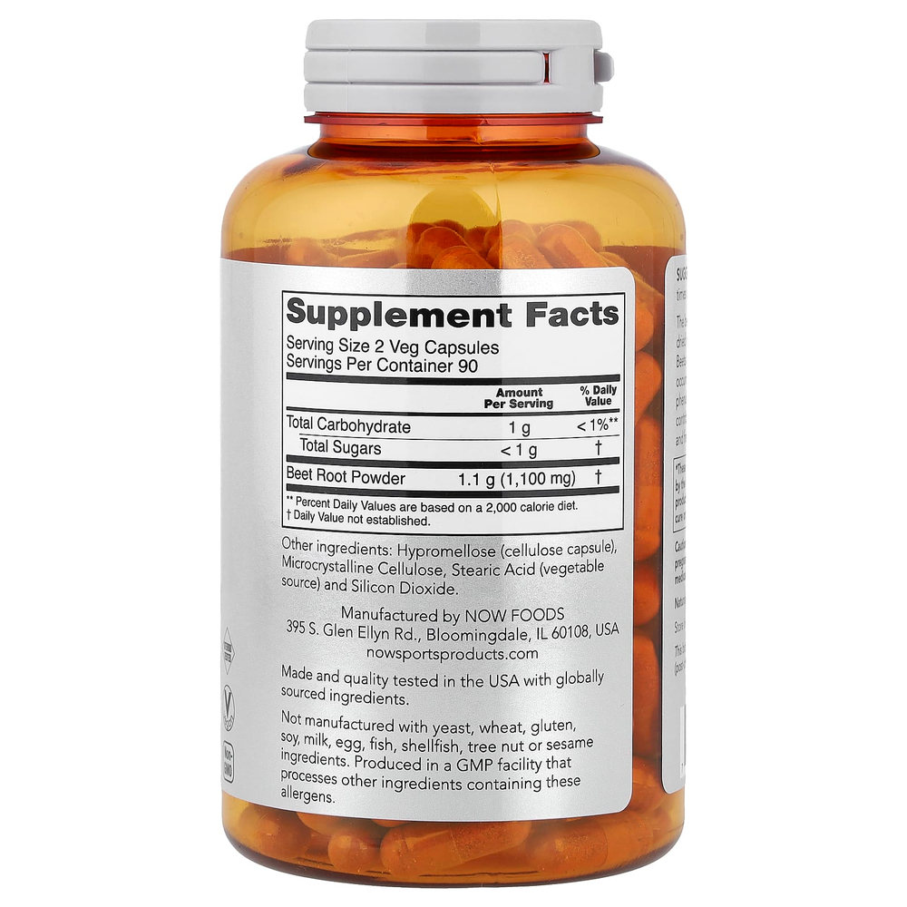 NOW Foods, Sports, свекла, 180 вегетарианских капсул (0,55 г в 1 капсуле)