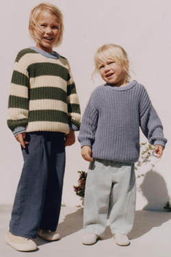 ZARA TIMELESZ - БРЮКИ BAGGY ИЗ СМЕСОВОЙ ШЕРСТИ И ТВИЛА, СЕРО-СИНИЙ