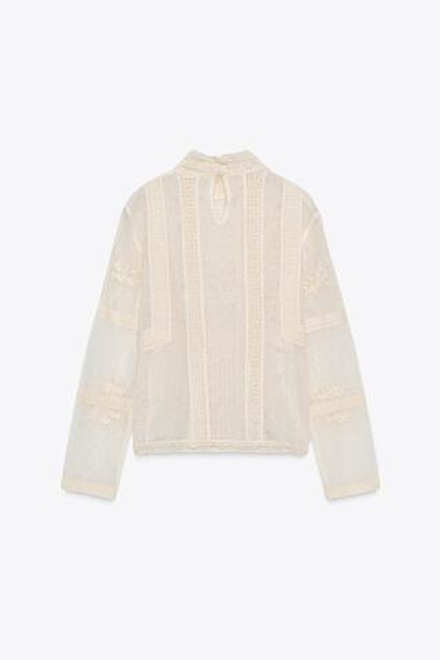 ZARA РОМАНТИЧНАЯ БЛУЗА С КРУЖЕВОМ — ZW COLLECTION, ЭКРЮ