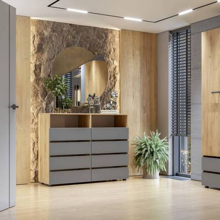 МС "Абрау" Комод с ящиками Дуб Золотой/Белый, Дуб Золотой/Графит Серый