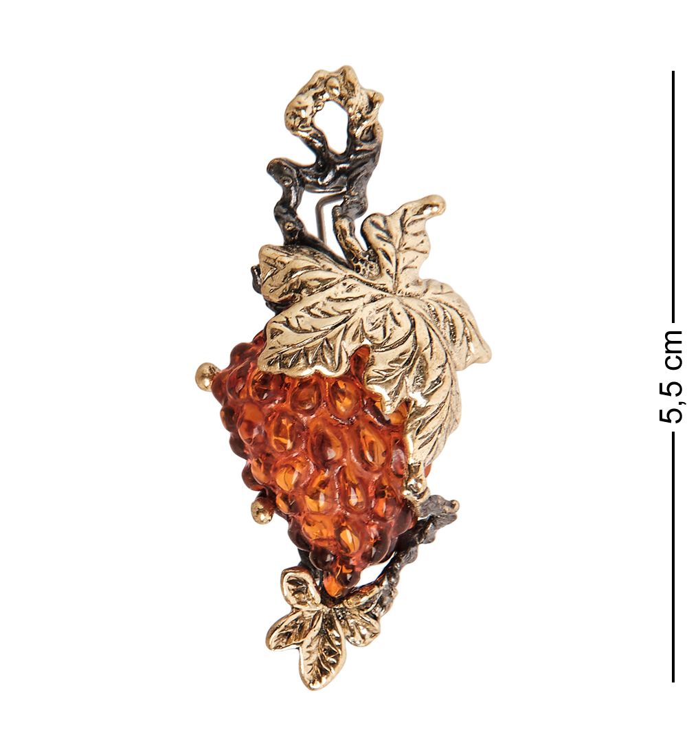 AM- 891 Брошь «Виноград» (латунь, янтарь)