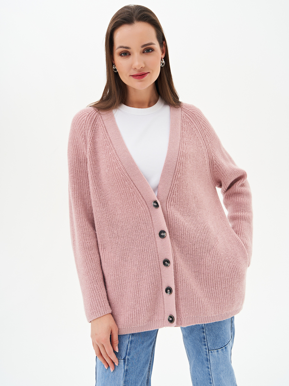 Кардиган с карманами розовый