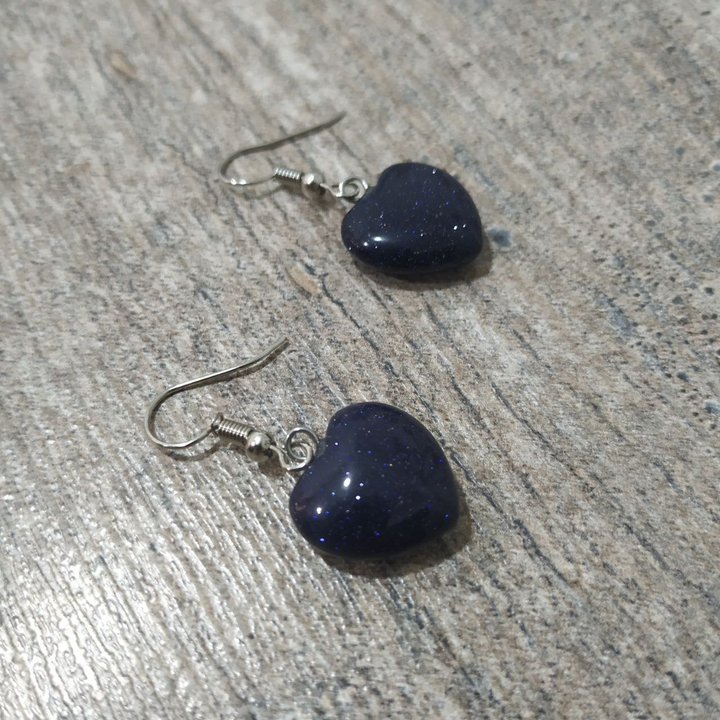 Серьги Авантюрин синий форма сердце металл золотистый