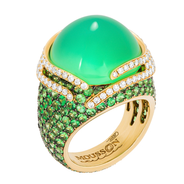 Кольцо с Хризопразом, Цаворитами и Бриллиантами, R0053-0/11