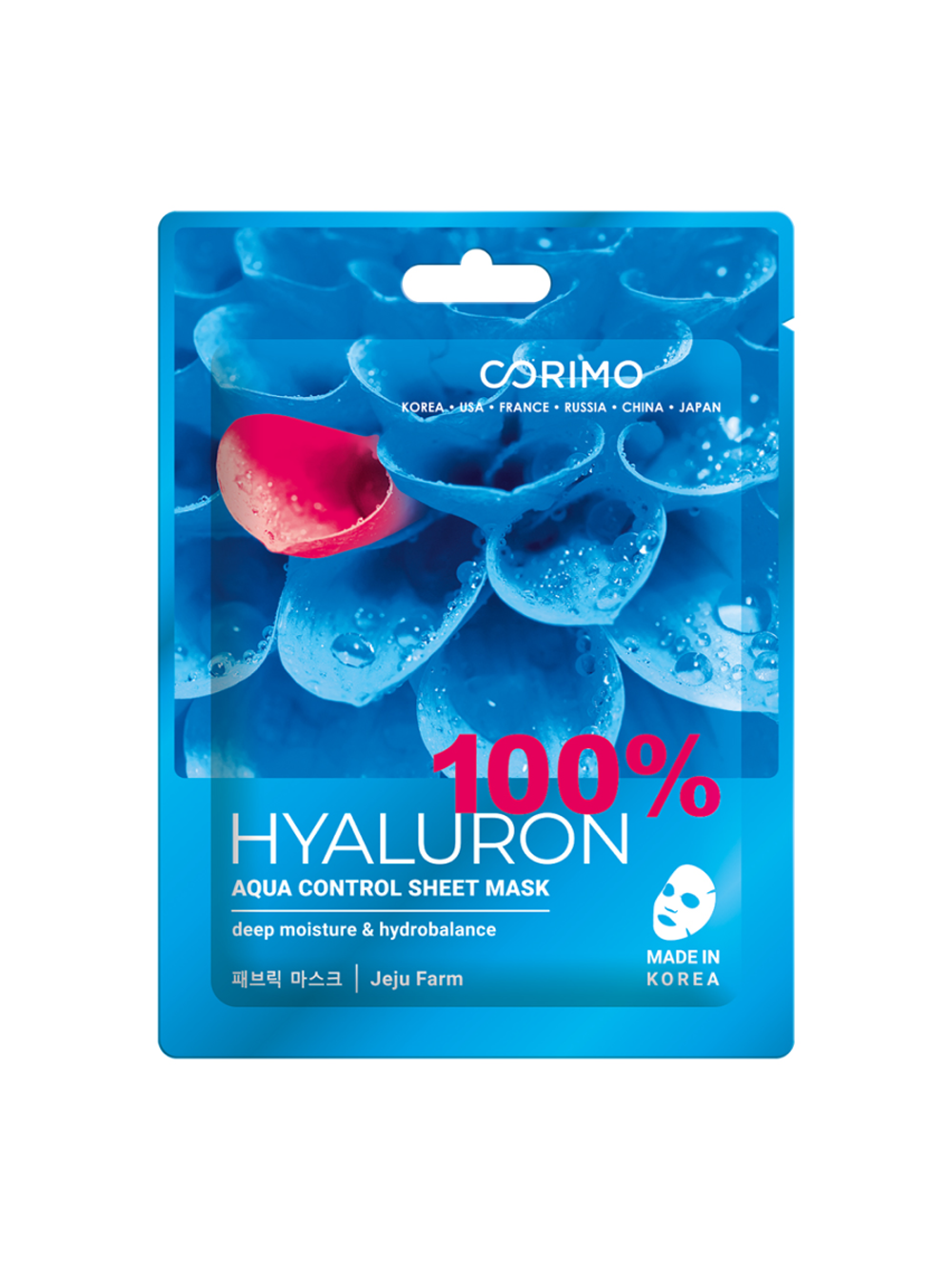 [CORIMO] Тканевая маска для лица увлажняющая АКВАКОНТРОЛЬ 100% Hyaluron, 22гр