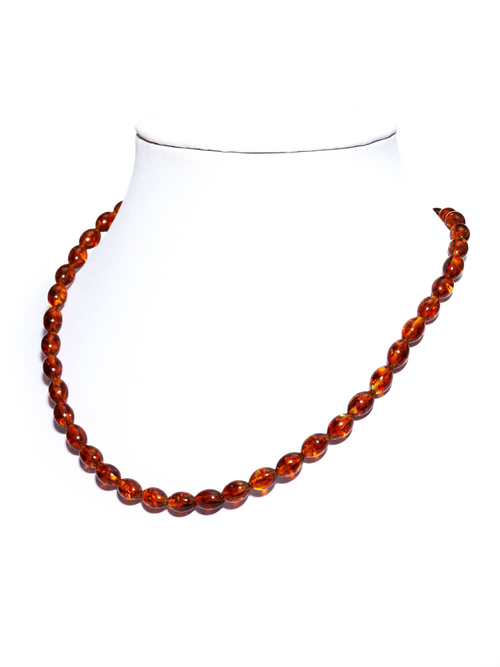 Чокер из натурального янтаря, длина 40 см, бусины оливка 9 на 5 мм. Чокер ручной работы из Калининграда