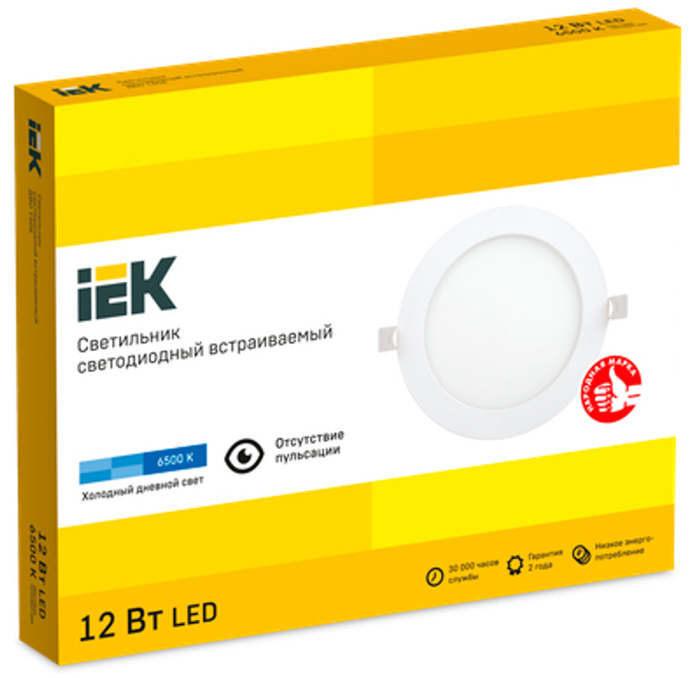 Светильник ДВО 1606 белый круг LED 12Вт 6500 IP20 IEK