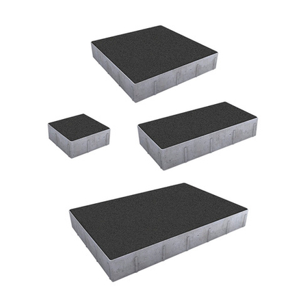 Тротуарная плитка ГРАНДО - Гранит Черный, комплект из 4 видов плит