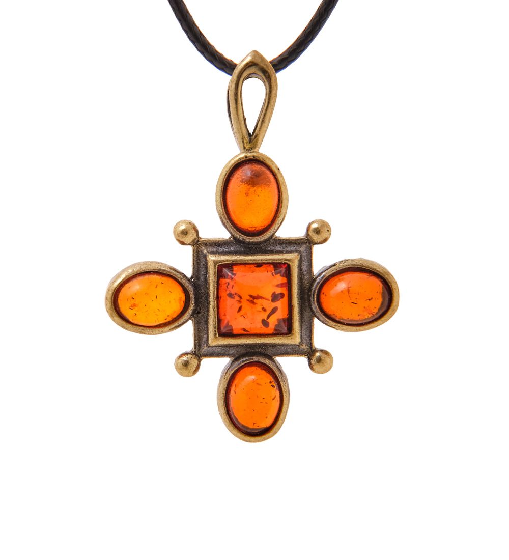 AM-3349 Подвеска «Готика Квадро» (латунь, янтарь)