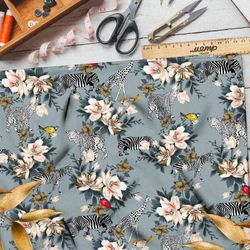 Ткань дюспо цветы с животным миром