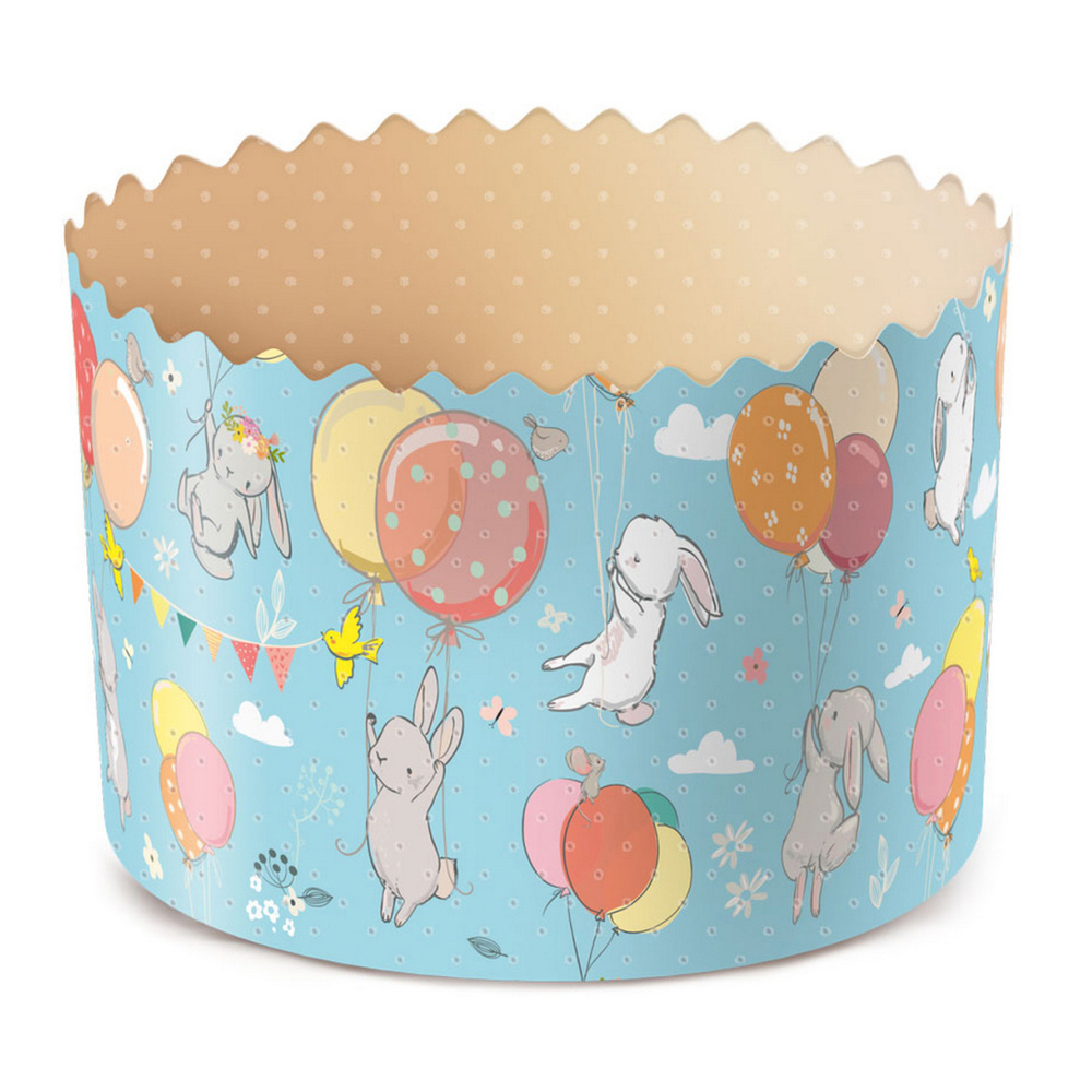 Форма бумажная для кулича d70*h85 мм ЗАЙЦЫ НА ШАРАХ (100 -120 гр.)