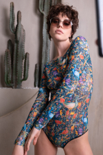 Купальник слитный с рукавом Black Print