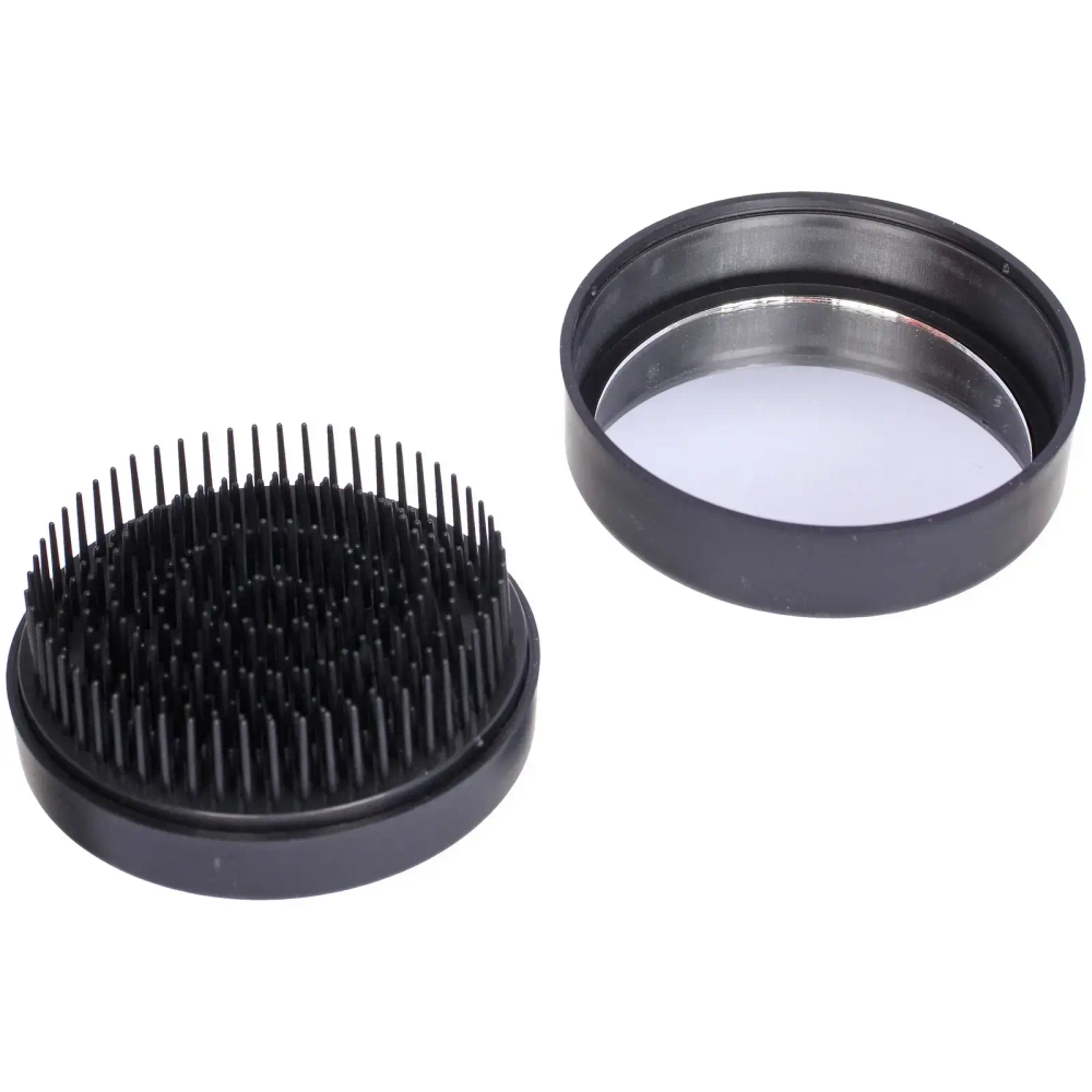 Расческа массажная с зеркалом компактная «МИРА», цвет черный, 7*3,3см (PVC коробка)