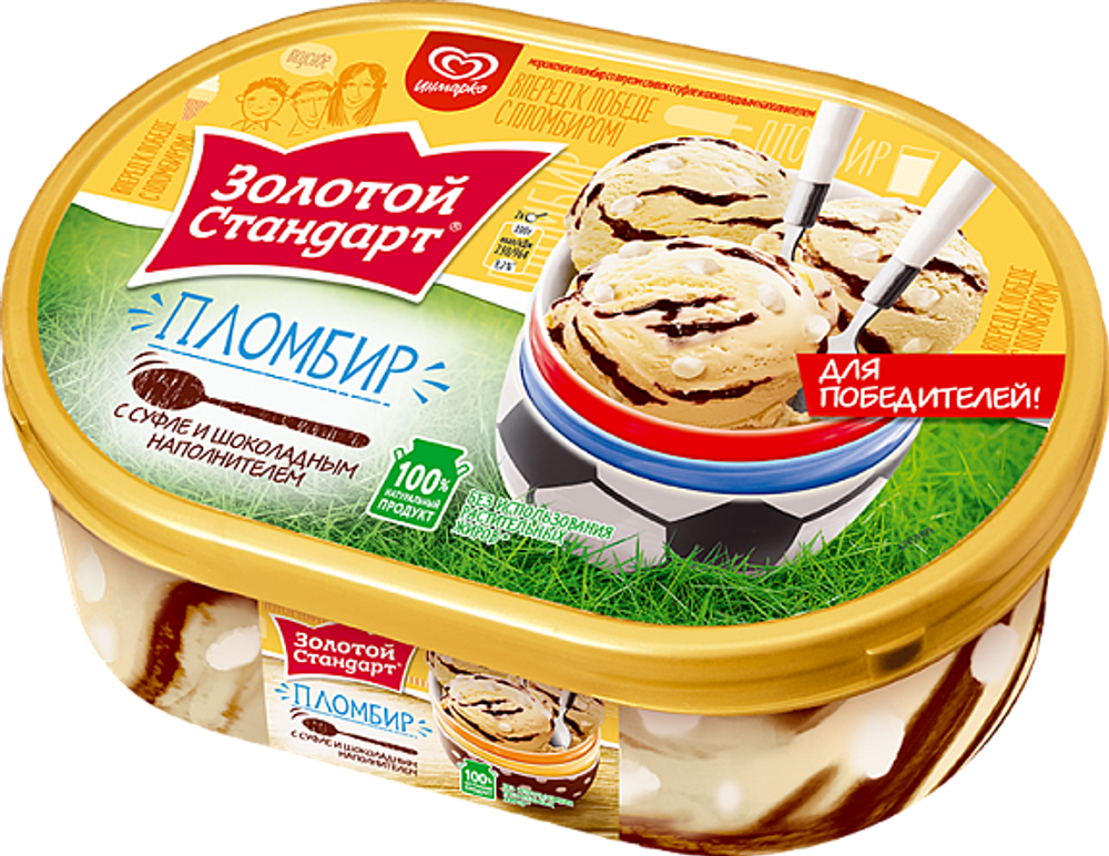 Мороженое Золотой стандарт пломбир суфле в шоколаде контейнер 475г