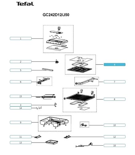 Тэн для гриля Tefal Inicio Grill Adjust GC242 верхний