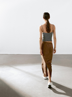 Massimo Dutti Юбка миди из замши, коричневый