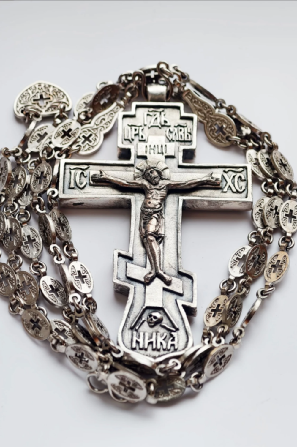 Крест иерейский “Николаевский” с распятием XII век (серебрение с новой цепью)