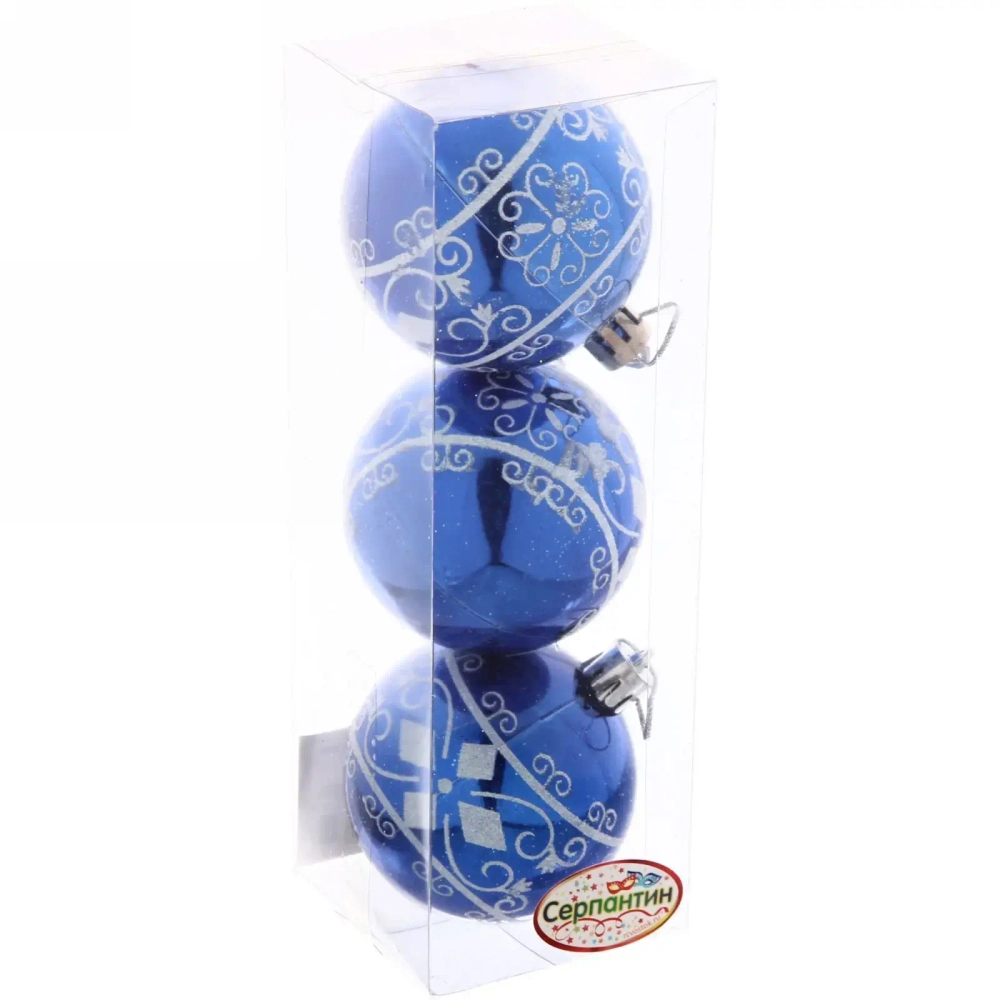 Новогодние шары 6 см (набор 3 шт) «Ажур», синий