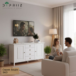 Комод, 148х43х79, Боцен, с ящиками, для одежды и игрушек, под телевизор, из массива дерева, белый, Dipriz