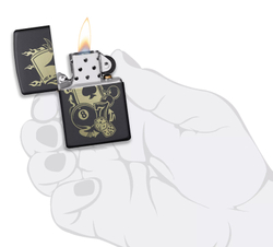 Зажигалка Zippo Gambling Design, покрытие Black Matte, латунь/сталь, чёрная, матовая
