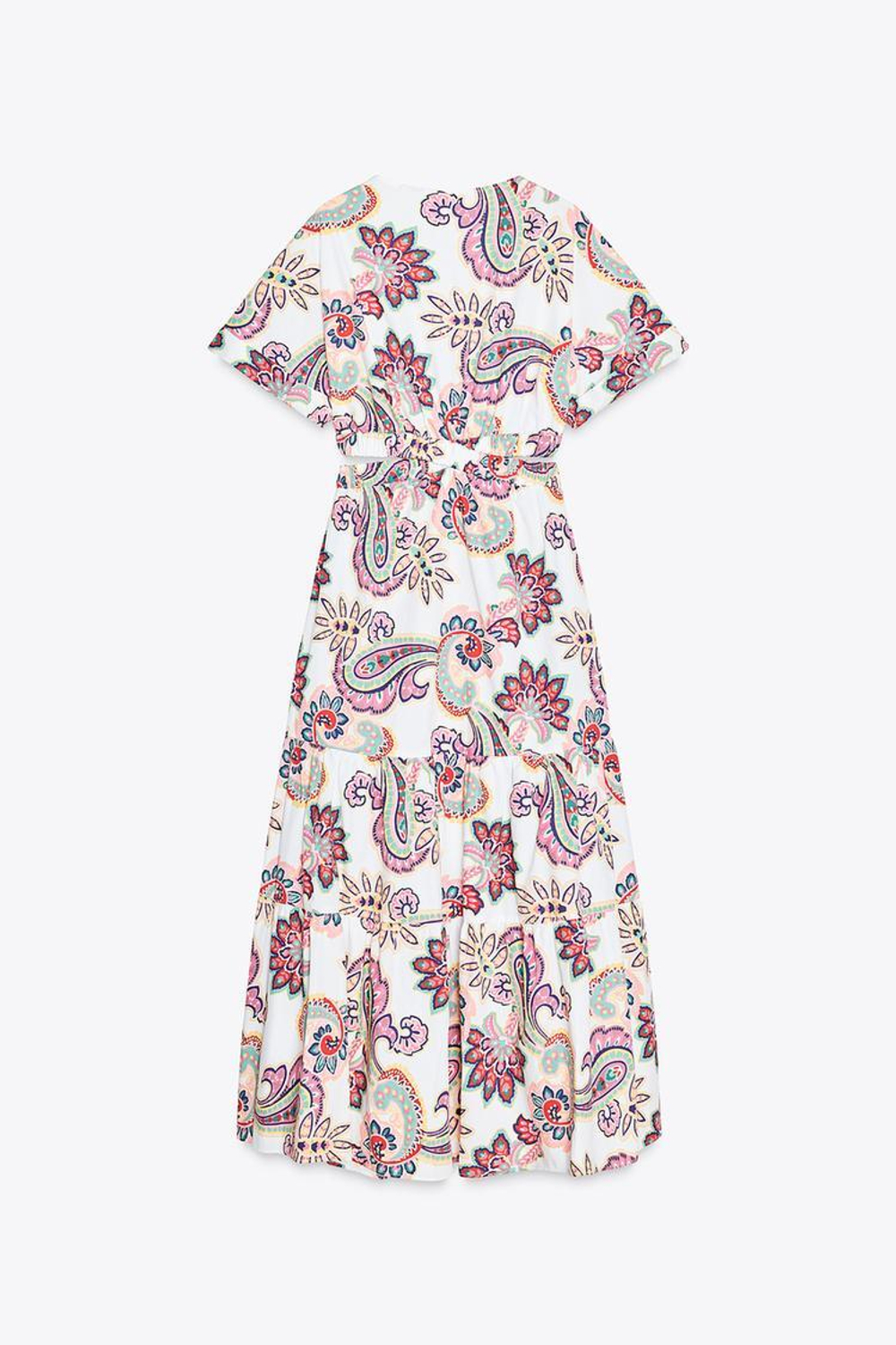 ZARA ПЛАТЬЕ ИЗ ПОПЛИНА С ПРИНТОМ С ДЕКОРАТИВНЫМИ ВЫРЕЗАМИ, РАЗНОЦВЕТНЫЙ