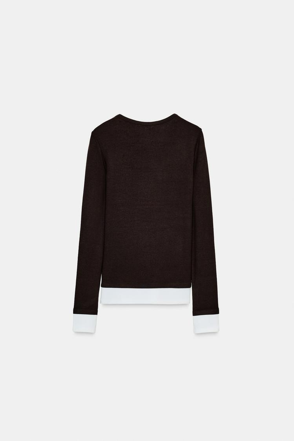 ZARA ФУТБОЛКА С ДВОЙНЫМ КОНТРАСТОМ, ШОКОЛАДНЫЙ